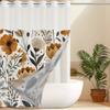 No Hook  Floral Pattern Shower Curtain With Snap-in Fabric Liner, Sheer Top Window, Waterproof Double Layer Bathtub Curtain