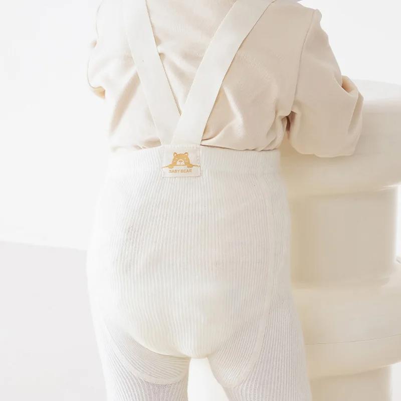 Autumn Baby Tights with Straps Knitted Cotton Toddler Suspender Trousers Kids Pantyhose Infant Overalls for Girls Boys Leggings