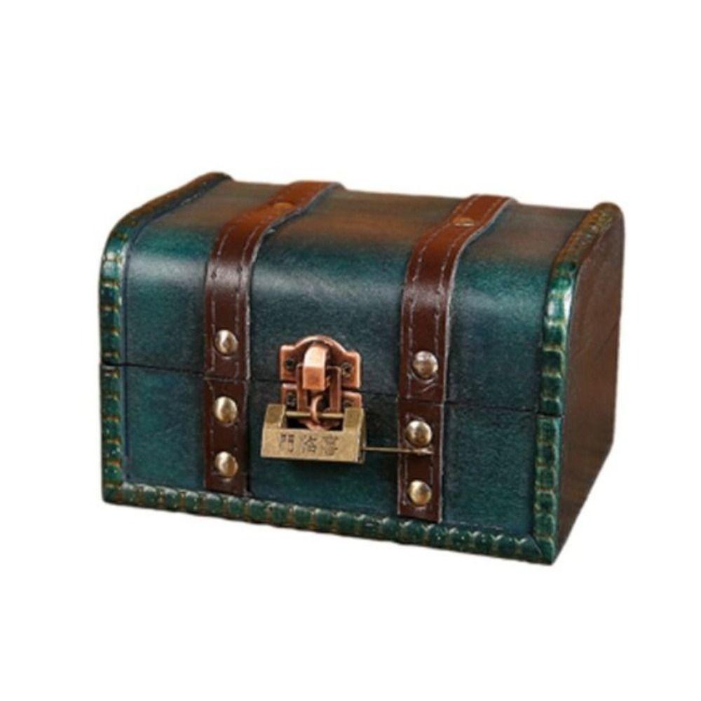 Wooden Jewelry Organizer Box With Buckle Lock Storage Box Decorative Retro Treasure Chest  Sundries