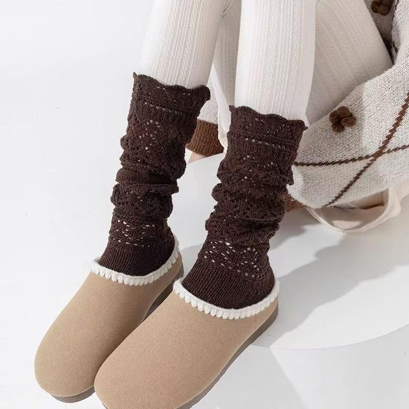 Grey Wool Ballet Style Calf Socks Over the Knee Openwork Retro Korean Scrunch for Women