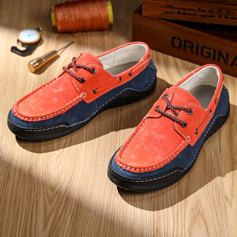 2025 Men's Shoes Spring Casual Retro Leather Shoes Men's Versatile Low-top Casual Shoes Men's Large-size Shoes Color Matching
