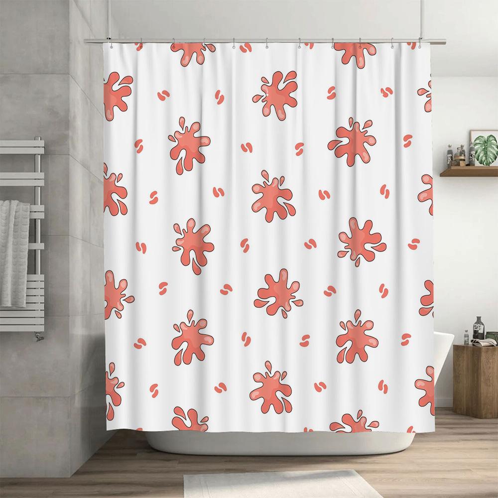 Bathroom Shower Curtain Waterproof Printed Flower Design Red White Polyester Fabric Decorative for Home Decoration 240x180cm (Wh