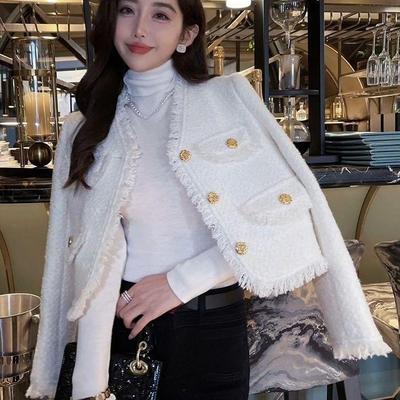 Top corto in lana da donna in stile francese con cappotto lussuoso
