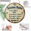 2D Flat Aluminum Rustic Farmhouse Kitchen Decor Round Metal Sign, Cute Family Manners Sign for Mom, Wife, Housewarming Gift, Pre-Drilled Holes for