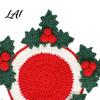 Festive Christmas Home Decor Crochet Cup Coasters with Mini Basket Handmade Holly Plants Starter Kit Hooks Berries Mat Set for Drinks Tabletop