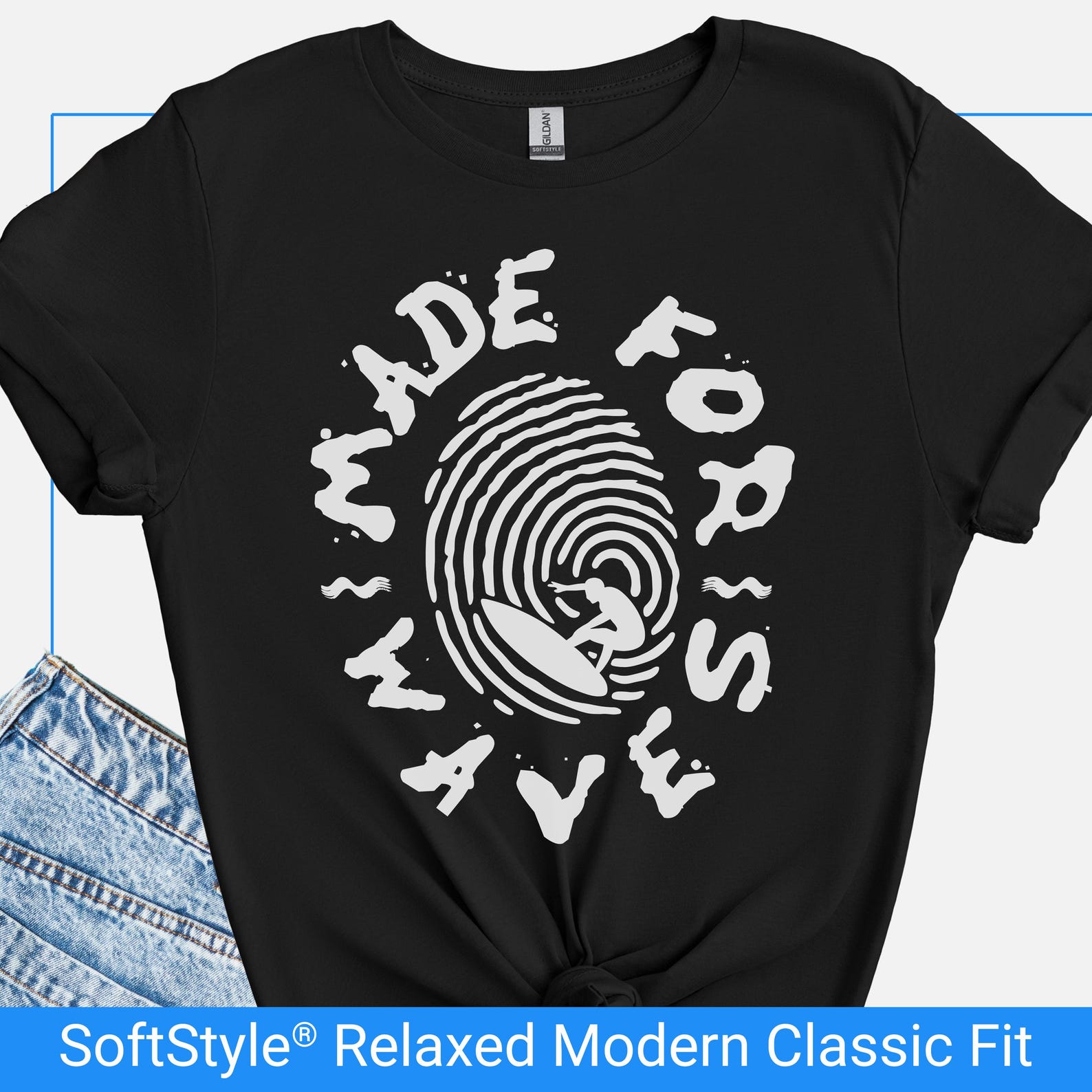 Made For Waves Surf Shirt, Born To Surf Tee, Surfing T Shirt Gift, Beach Lover Ocean Tee, Summer Surfwear, Fingerprint Waves Tee S