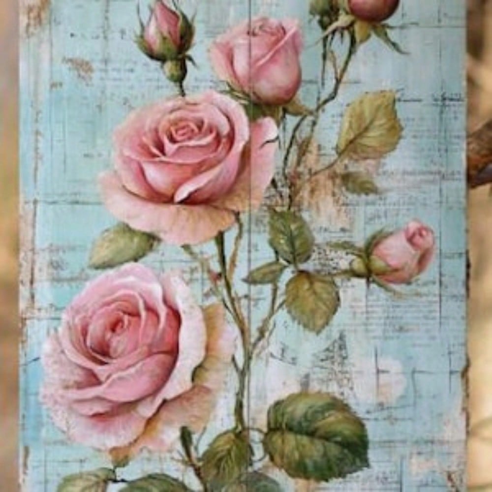 Vintage Floral Metal Tin Sign Pink Roses Green Leaves Wall Art 8x12 Inch Home Decor