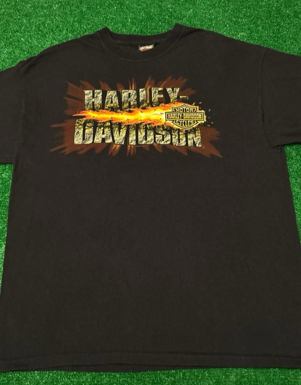 Vintage 90s Y2K Harley Davidson Biker Flames Logo Shirt Sz XL Pennsylvania 2005 2XL