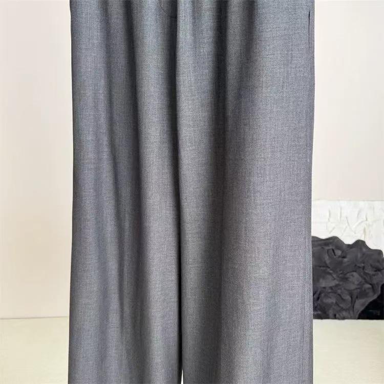 Versatile Grey Wool Blend Wide-Leg Pants with Elastic Waist