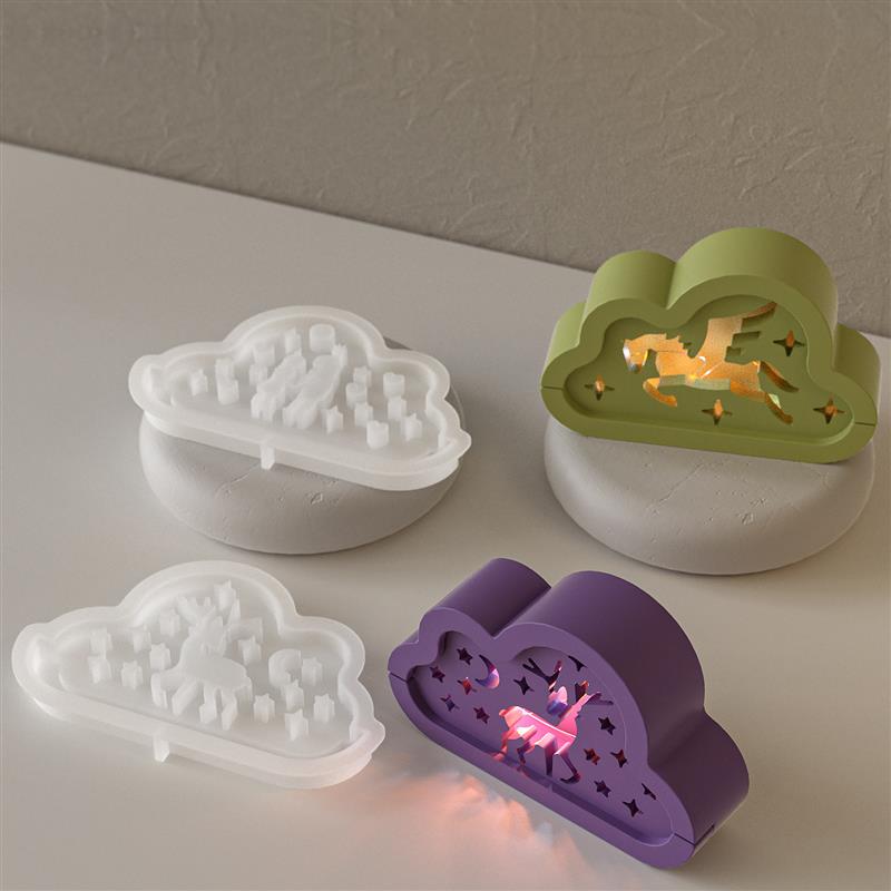 Cloud Gift Box Mirror Silicone Mold DIY Hollow Starry Sky Deer Love Lamp Silhouette Molds Plaster Resin Craft Making Home Deco