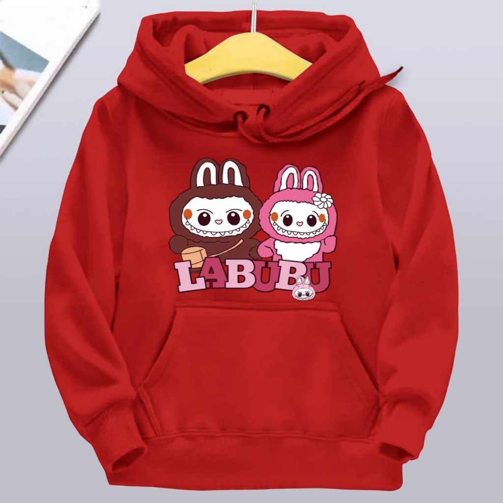 Fashionable children's hoodies with Labubu pattern printing, casual trend tops for boys and girls