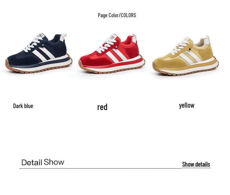 6cm Retro Sport Forrest Gump Women's Shoes - Autumn 2025 Red Ankara Leather Round Toe Color Block Casual Sneakers.