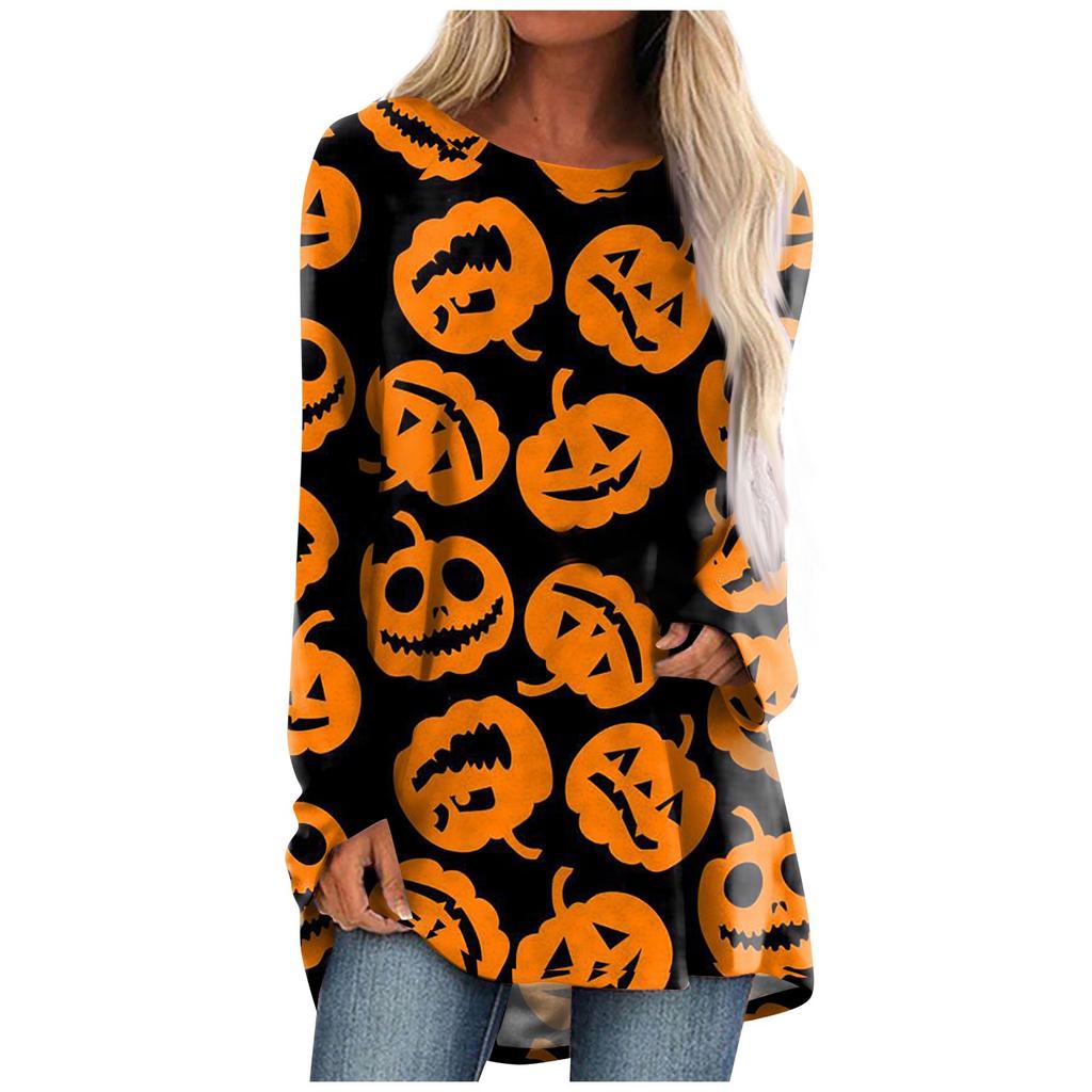 Women's Casual Fashion Halloween Print Long Sleeve Medium Length Top Blouse