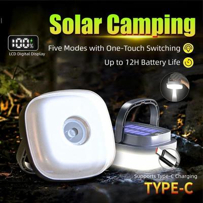 Solar Campinglicht 5 Modi Zoombar Typ-C Schnellladung Digitalanzeige 1200mAh Akku Outdoor Zelt Garten Schlafzimmer Notfall