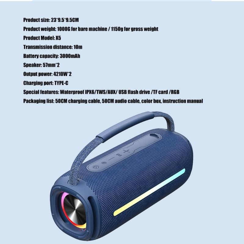 20W Portable Bluetooth-compatible Speaker Double Driver 360°Surround Sound IPX6 Waterproof For Camping Beach Party