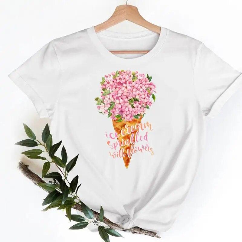 Tee Shirt T Fish Watercolor Printing Women Casual Fashion Tshirt Top Female Lady Clothes Short Sleeve Graphic T-shirts