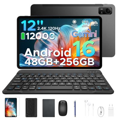 Tabletă POCKAM P12 Pro 12 Inch, 2.4K 120Hz Android 16, 48GB+256GB/2TB, 12000mAh, Octa-Core, WiFi 5, Face ID, 4G LTE, Tabletă cu Tastatură, Stilou, Husă