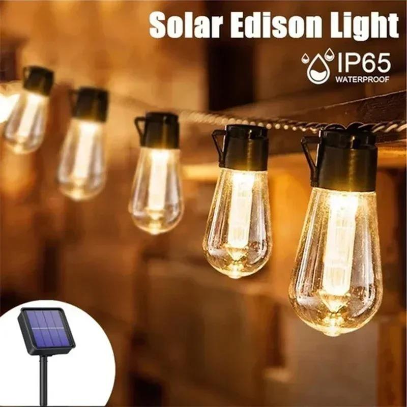 Outdoor Solar String Lights LED IP65 Waterproof Edison Bulb Retro Vintage Christmas Garland Garden Party Decoration Fairy Lamp
