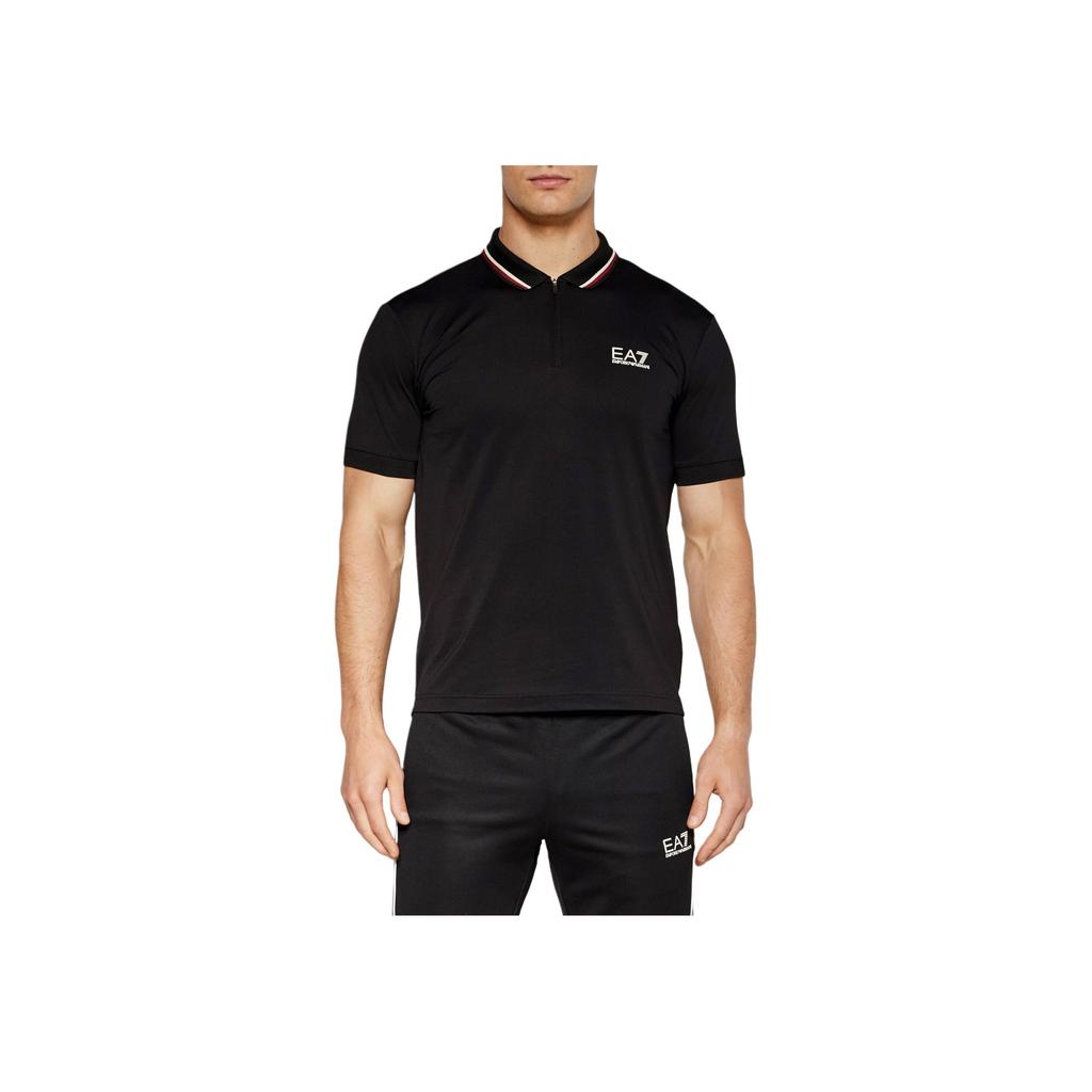 Emporio Armani EA7 Letter Logo Printed Striped Slim Fit Short Sleeve Polo Shirt Men tops Black 6DPF17-PJ27Z-1200