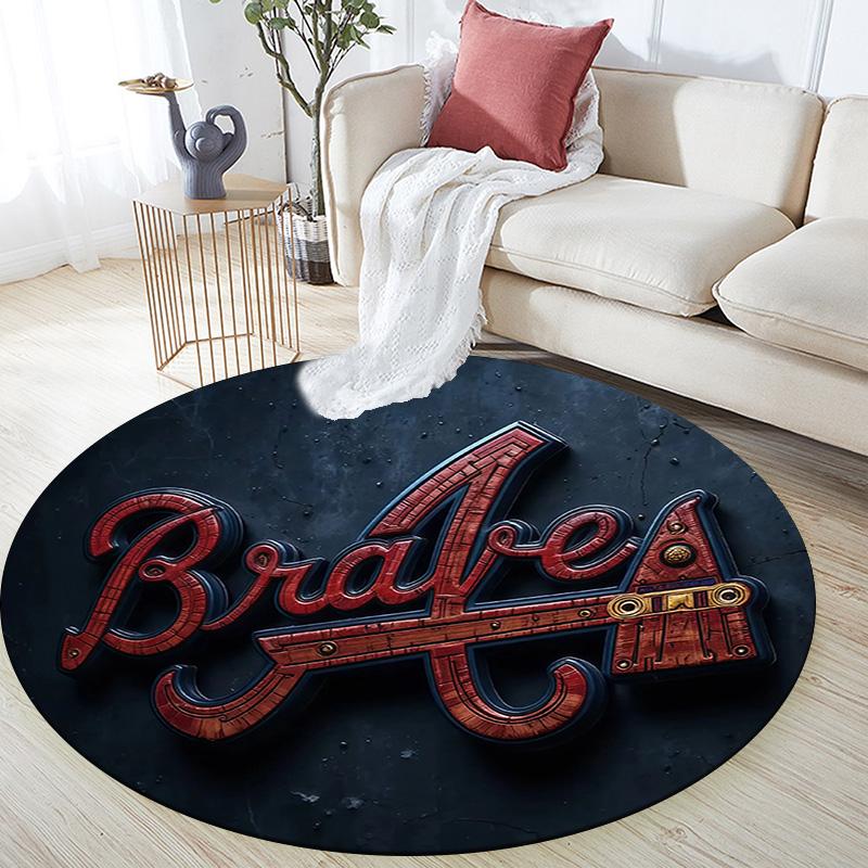 Atlanta Braves,Round Area Rug,Carpet Rug for Living Room Bedroom Sofa Playroom Decor,Non-slip Floor Mat