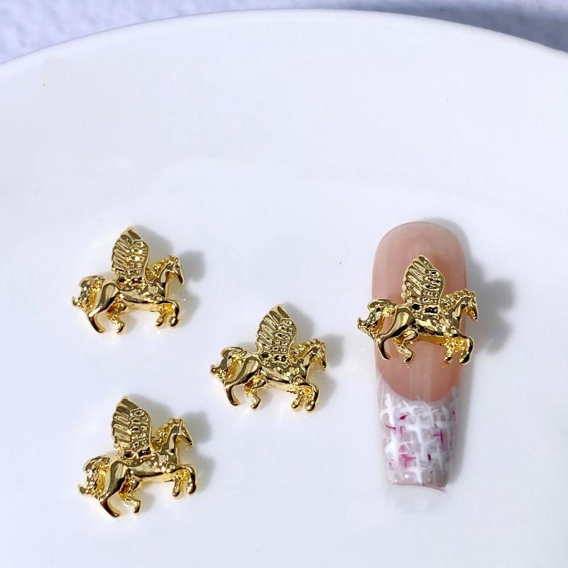 10Pcs Cute Cartoon Alloy Pony Nail Accessories Stylish Three-Dimensional Horse Nail Decoration For Girls Manicure Accessories