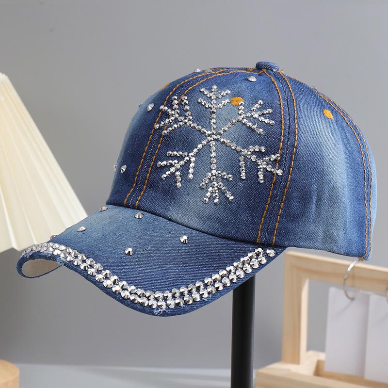 Denim Hat Women's Summer Tide Outdoor Leisure Versatile Baseball Cap with Diamond Rhinestone Sunshade Sun Protection Cap