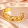 Multi-layer Lines Stainless Steel Wide Cuff Bangle for Women, Non Fading Gold Plated Open Bracelets, Waterproof Jewelry