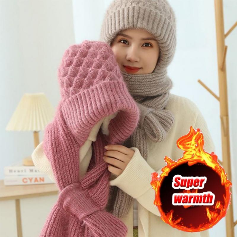 Windproof Thermal Ear Flap Hat with Detachable Scarf Winter Warm Fleece Lined Trapper Cap for Women Outdoor Snow Sports