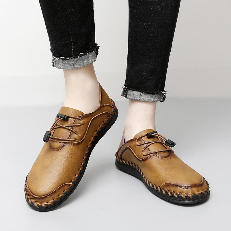 Herr Blå Mockasiner Vandringsskor Slip-on Handgjorda Körskor Casual Läder Breda Utomhusskor Större Storlekar
