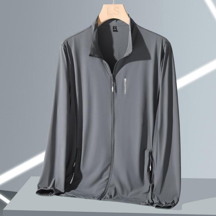 Men Summer Stand Up Ice Silk Sun Protection Clothing Thin Style Quick Drying Large Size