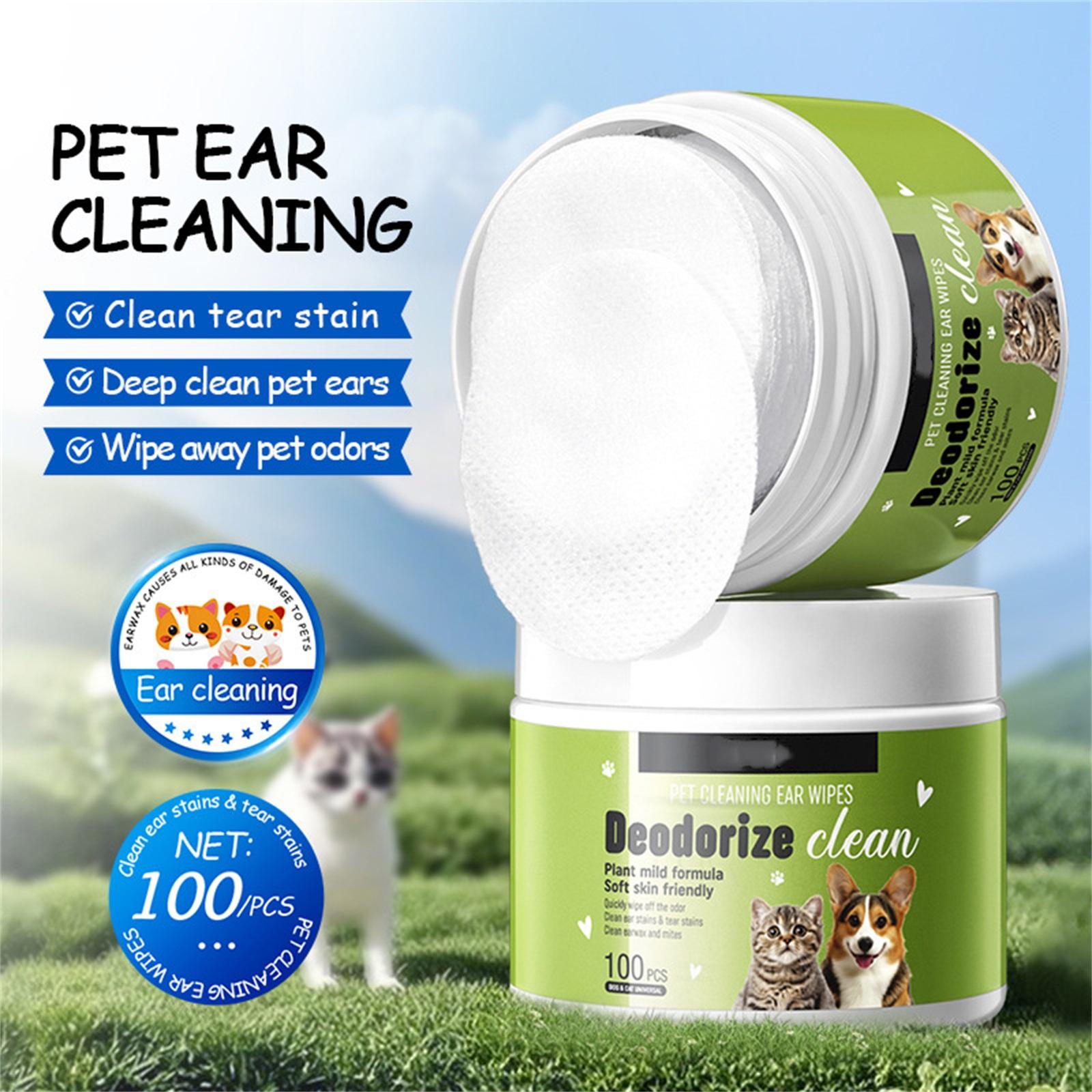 25ml 100 Pcs Pet Ear Cleaning Wipes - Gentle Earwax Remover & Tear Stain Cleaner For Dogs & Cats  Deep Cleansing & Odor Eliminating Wipes One Size