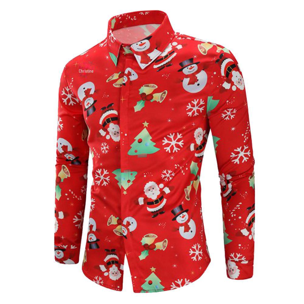 2022 European & American Men's Santa Claus Print Long Sleeve Casual Shirt - 18 Colors