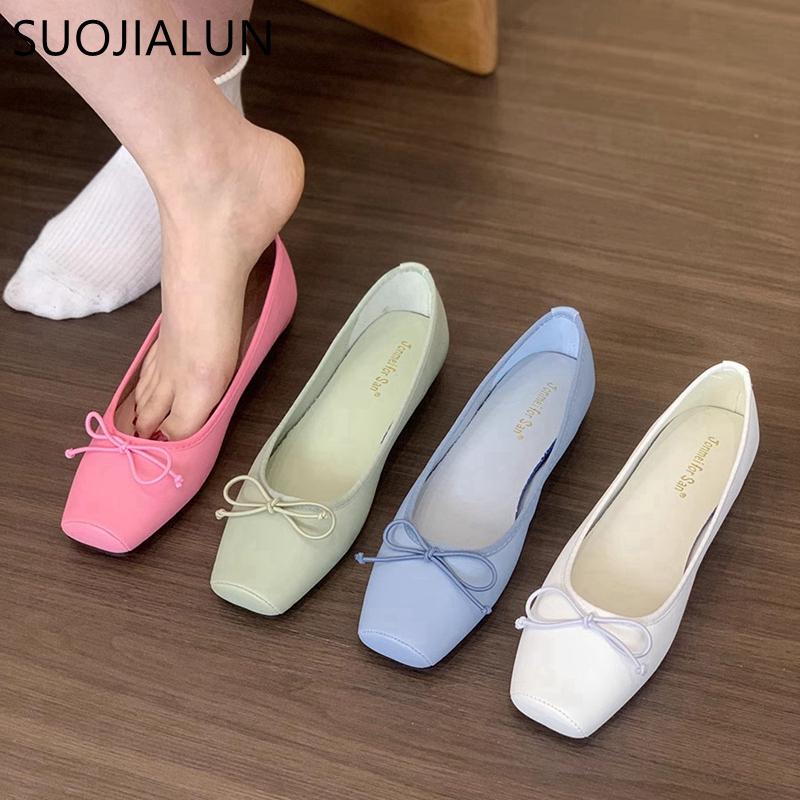 Mode SUOJIALUN 2025 Frühling Neue Damen Flats Mode Bonbonfarbe Damen Elegante Ballerinas Weicher Flacher Absatz Kleid Ballerinas