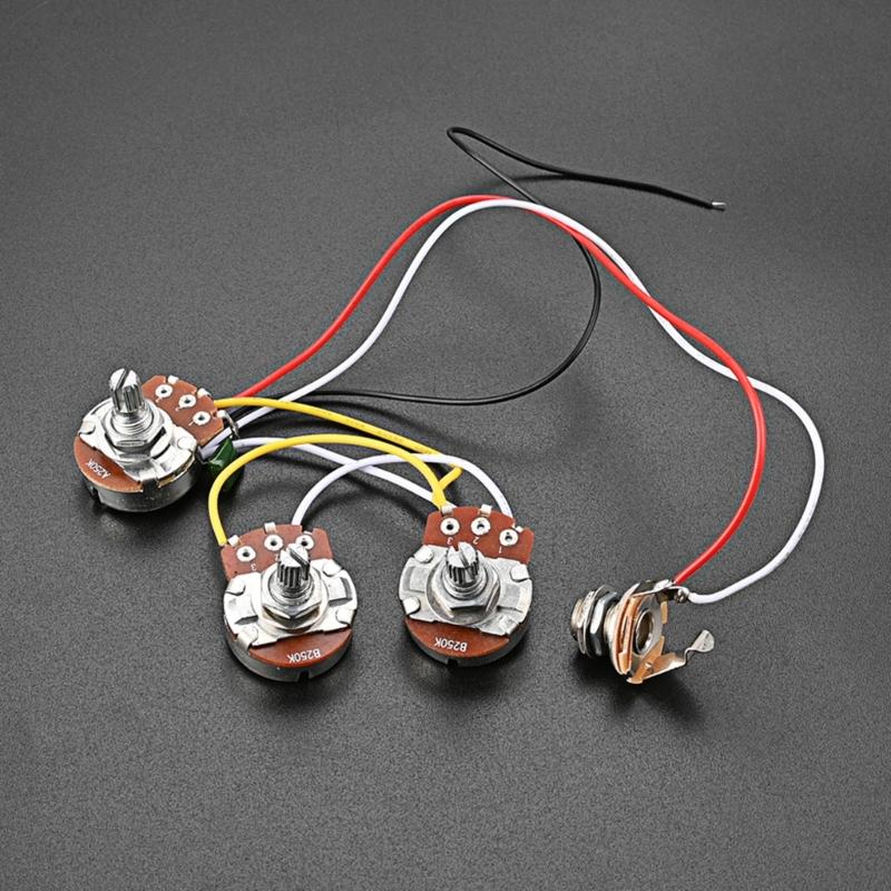 2V 1T Wiring Kit, 3 Way A250K Wiring Harness Prewired Guitar Wiring Hareness for Electric Guitar Bass Repair Replacement