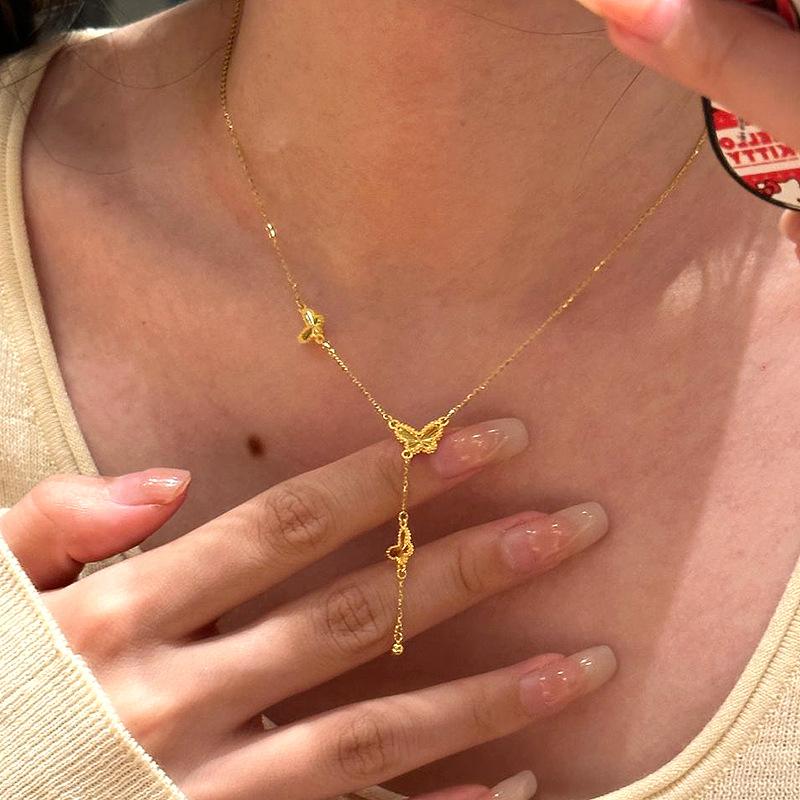 

Long tassel butterfly necklace Creative new in new in pendant crushed ice sparkling collar chain wedding fine jewelry gift золотий