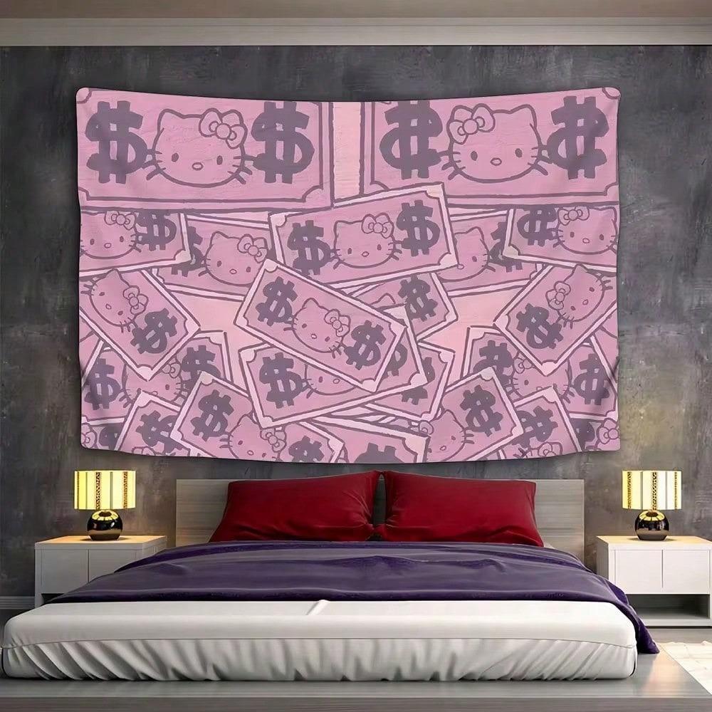 Sanrio Hello Kitty Printed Tapestry Cartoon Cute Bedroom Living Room Background Wall Decoration Dormitory Apartment