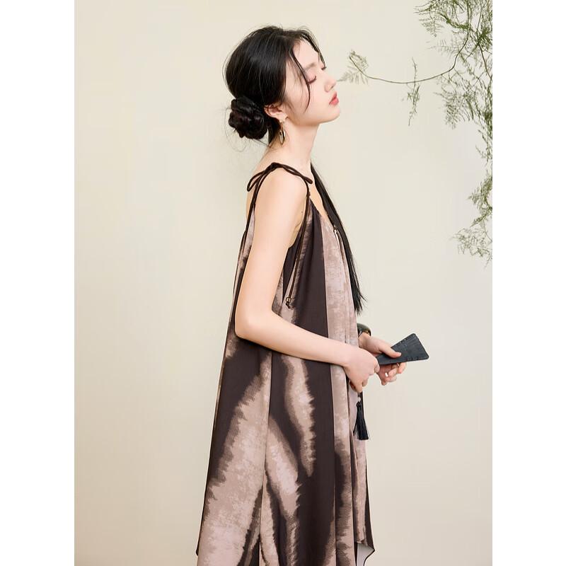 

Sancai New Chinese Style Faux Two-Piece Print Strappy Dress S (155/80A)