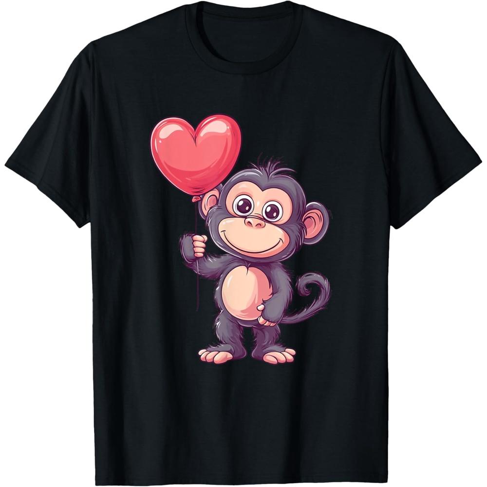 Monkey Holding Heart Balloon Boys Girls Boys Girls Valentines Day Cotton Men T Shirt XXL чёрный