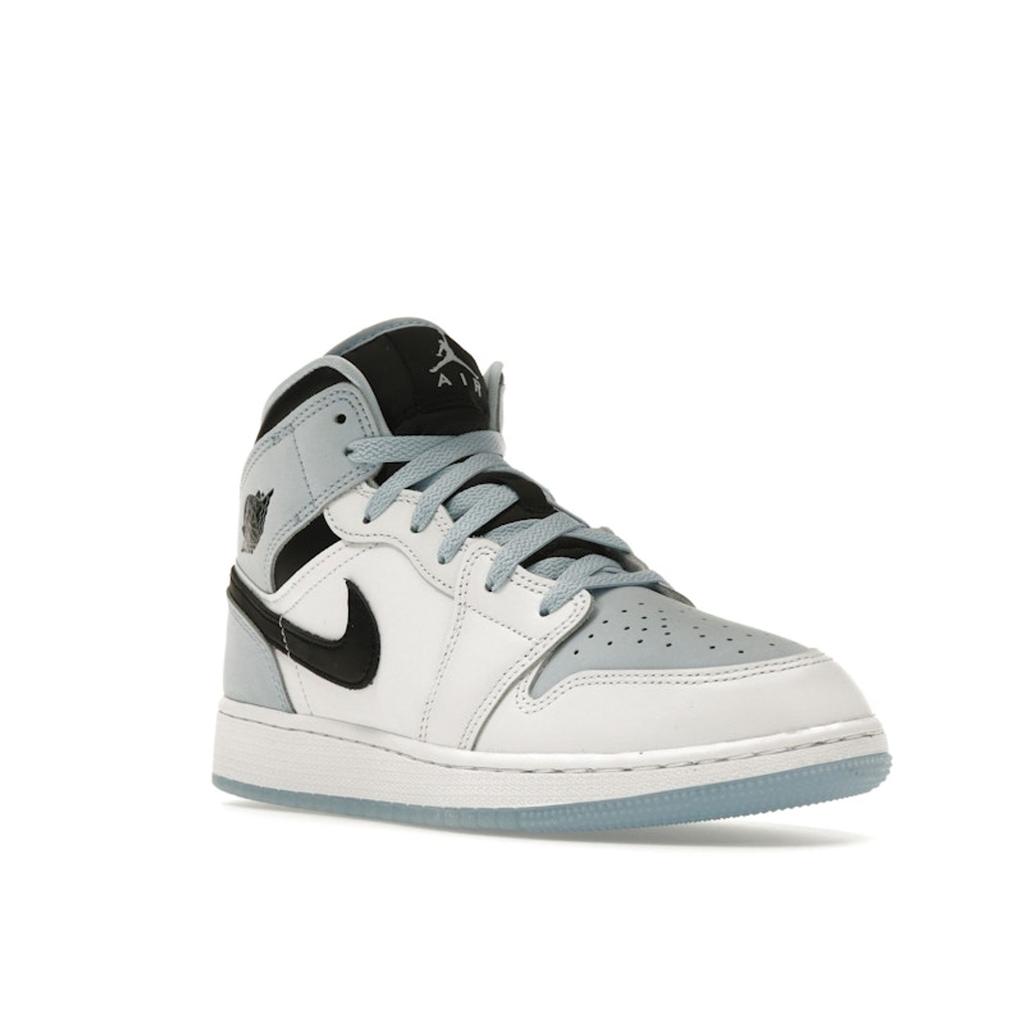 Air Jordan 1 Mid SE GS White Ice Blue Kids Sneakers Black DV1337-104