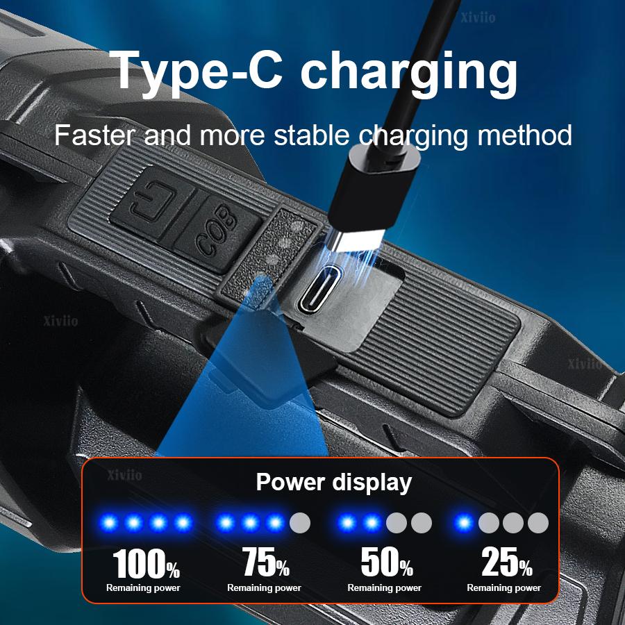 Spotlight Rechargeable Solar/USB Charging High Power LED Flashlight Tactical Super Bright Outdoor Waterproof Lantern