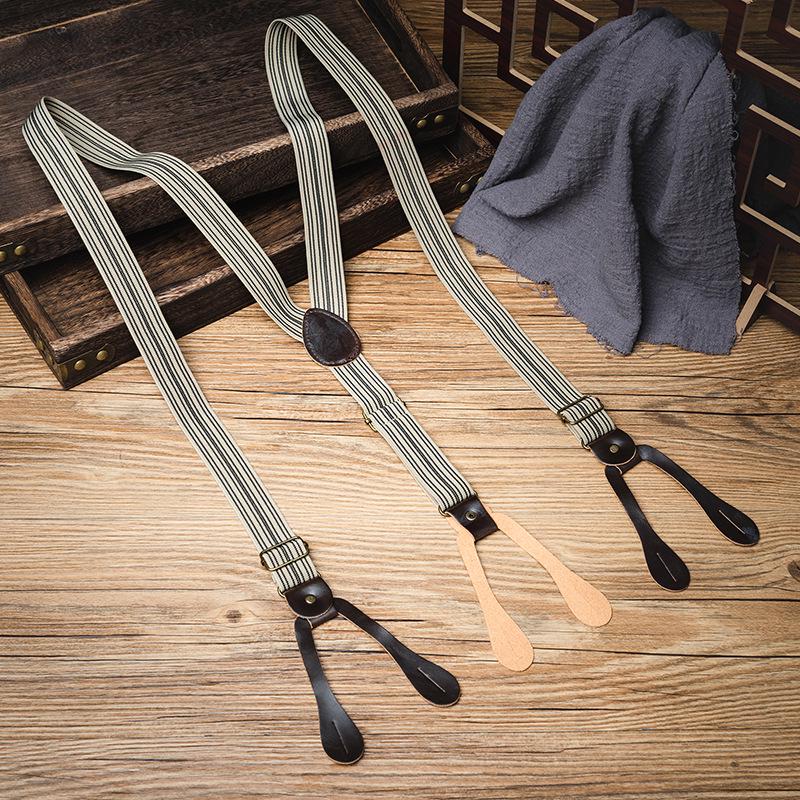 Retro Vintage Elastic Button-Fastening Striped Unisex Suspenders