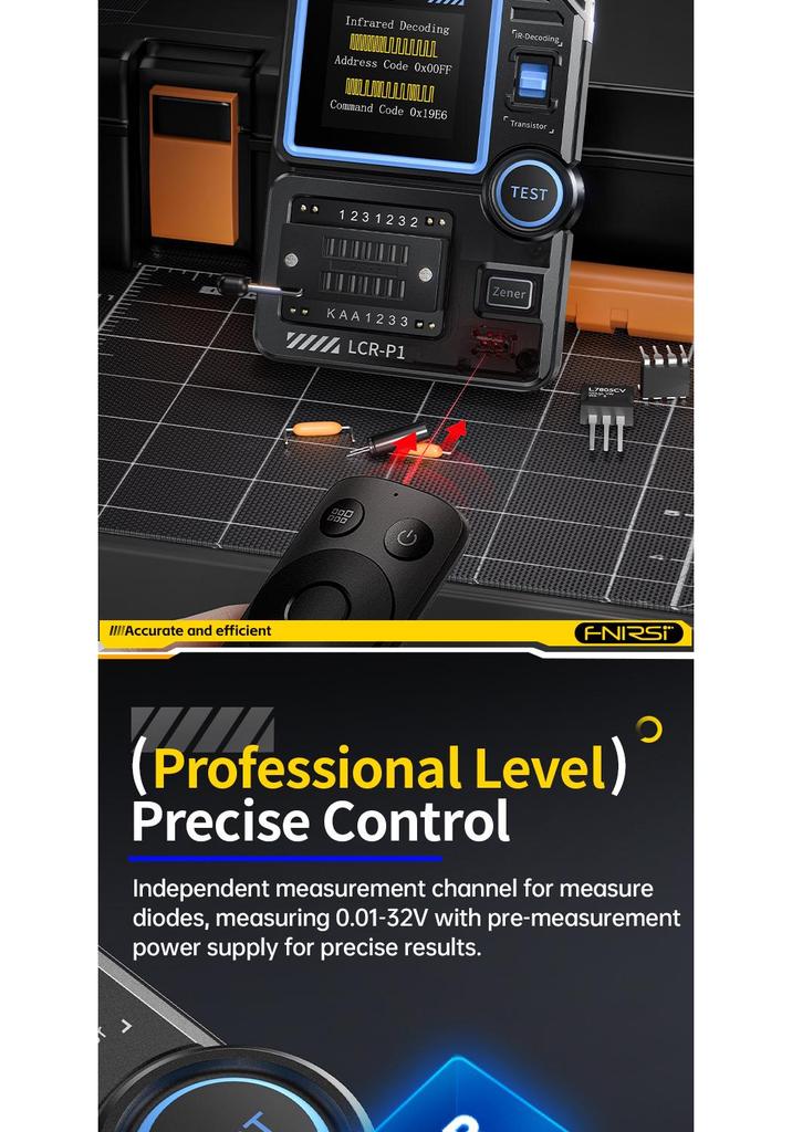 FNIRSI LCR-P1 Transistor Tester for Capacitors, Resistors, FETs, and Diodes/Triodes