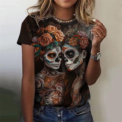 Horror Undead Skull Pattern T Shirt For Women Mysterious Girl 3D Printed Tees Summer Loose Round Neck Tops T-Shirts Short Sleeve