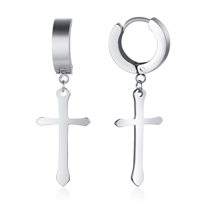Stainless Steel Earring with Cross Charm for Guys Men's Zircon