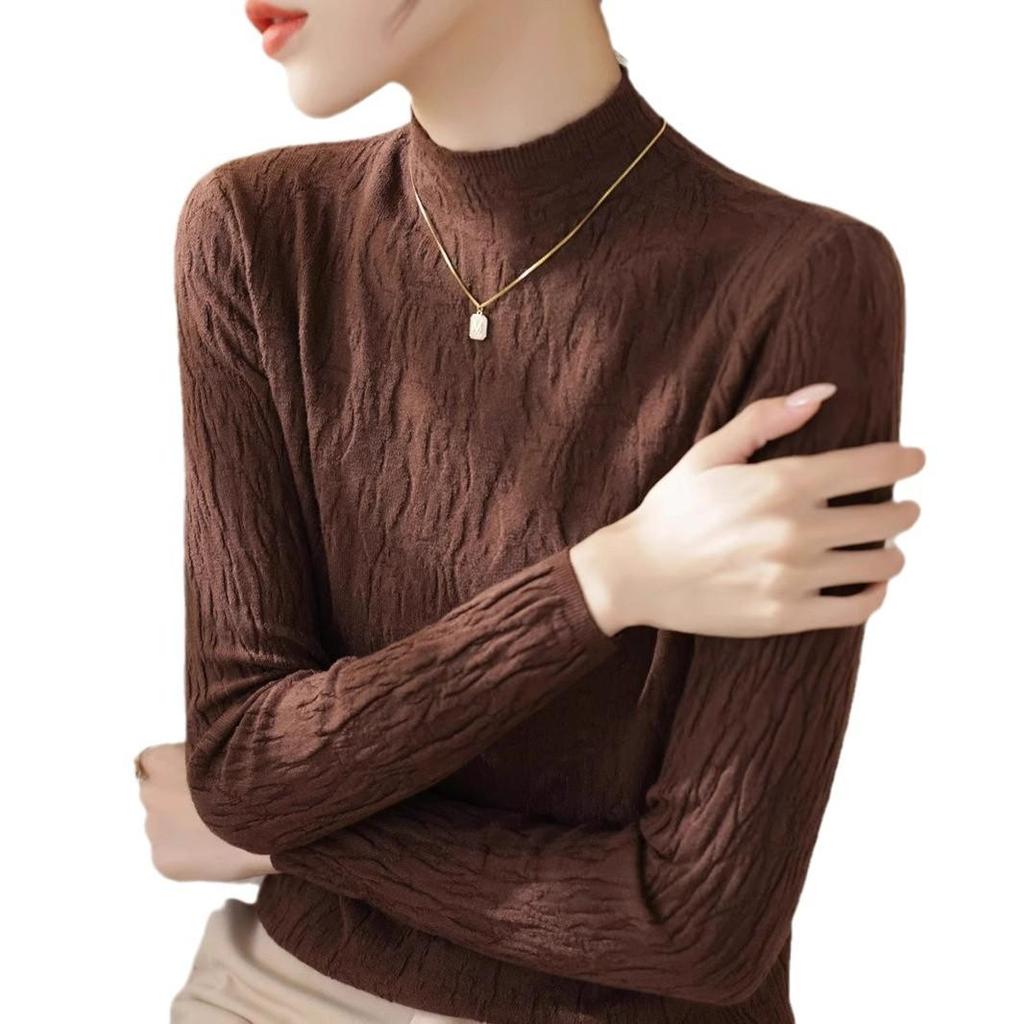 Women's High-Quality Textured Winter Sweater with Half-High Collar and Long Sleeves