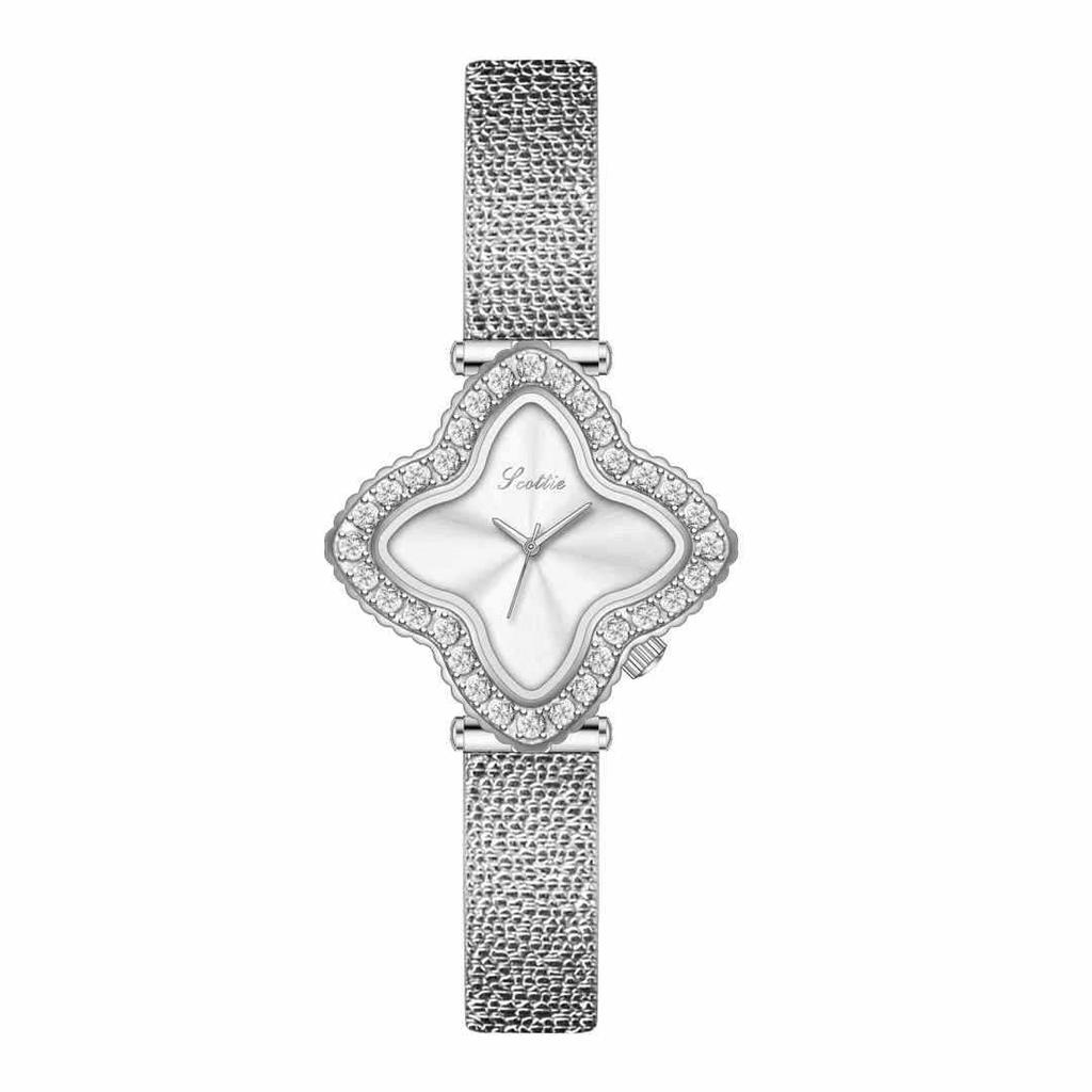 9813 Four-Leaf Clover Watch Light Luxury Fashion Women'S Watch With Diamonds And Broken Silver