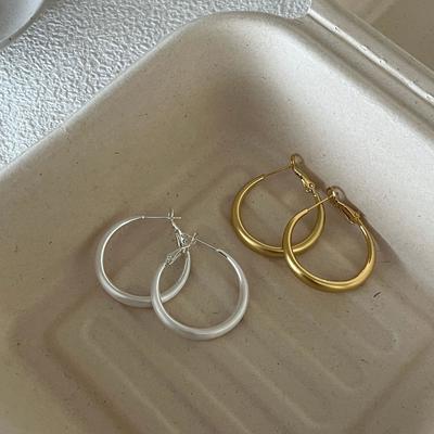 Temperament Versatile Commuting Four Seasons Can Wear Plain Ring Round Brushed Earrings Simple Fashion High Sense Earrings Women