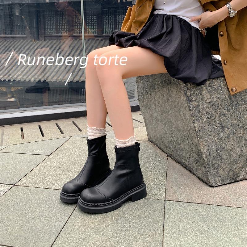 8 Great height increase comfortable autumn and winter new small inner height increase leather short boots women's thick-soled elastic thin boots