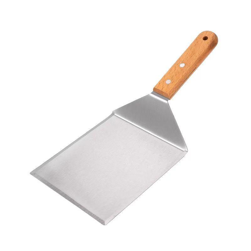 Stainless Steel Steak Spatula Non-Stick Pancake Barbecue Tongs Wood Handle Frying Fish Spatula Rust Resistant Kitchen Tool