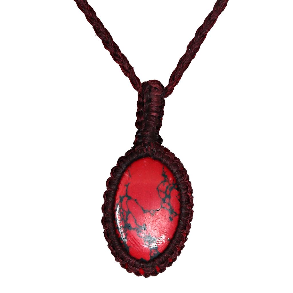 Macrame Red Handmade Necklace Copper Turquoise Thread Gemstone Jewelry